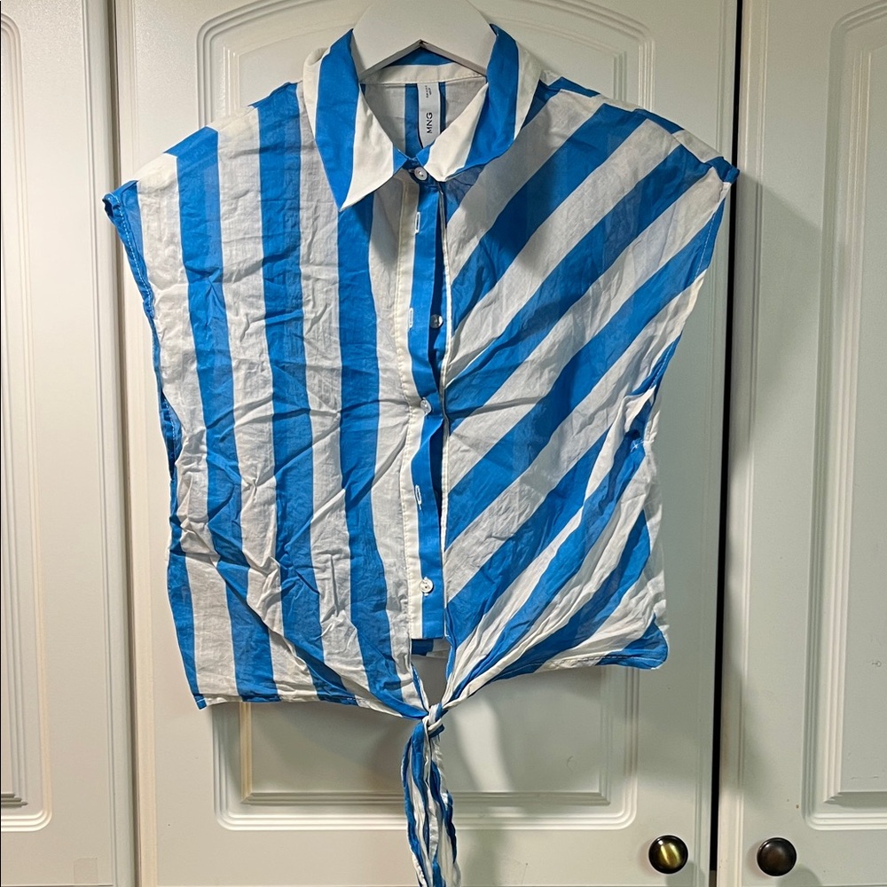 Mango Blue and White Striped Shirt